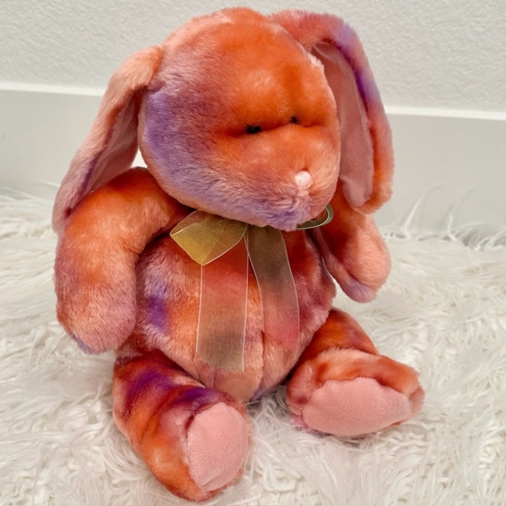 Colorful Plush Bunny with Bow